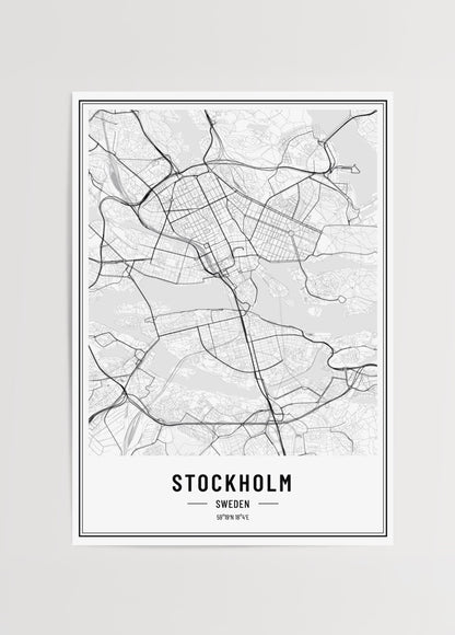 Stockholm siyah beyaz şehir haritası posteri