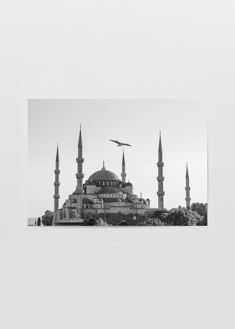 sultanahmet camii siyah beyaz mimari fotograf poster istanbul