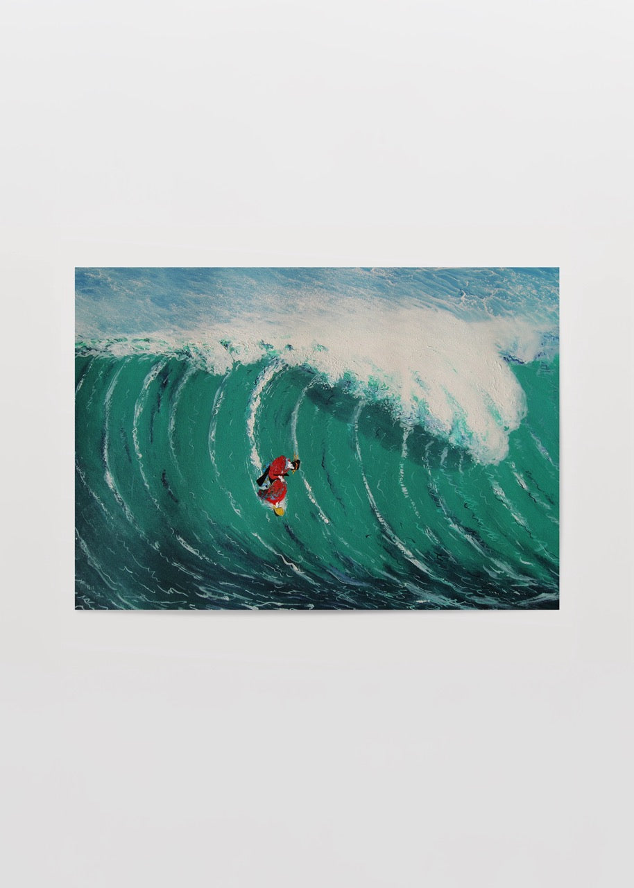 Turkuaz dev dalgada sörf yapan kız figürü – Surfer Girl poster baskı