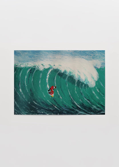 Turkuaz dev dalgada sörf yapan kız figürü – Surfer Girl poster baskı