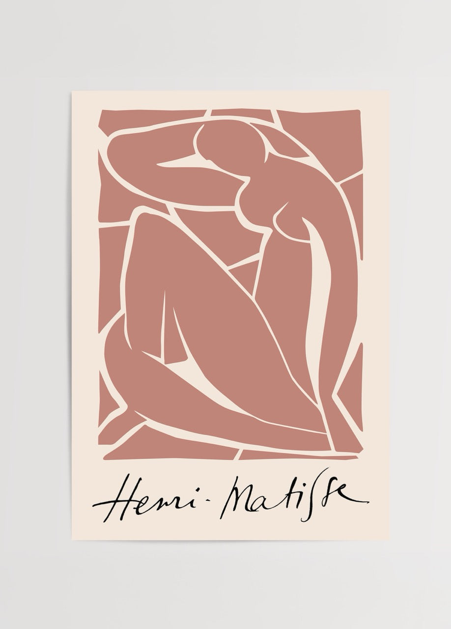 Terracotta tonlarında Matisse tarzı soyut kadın figürlü poster baskı