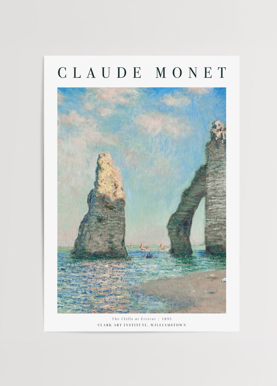 Claude Monet’nin The Cliffs at Étretat adlı empresyonist kıyı manzarası posteri