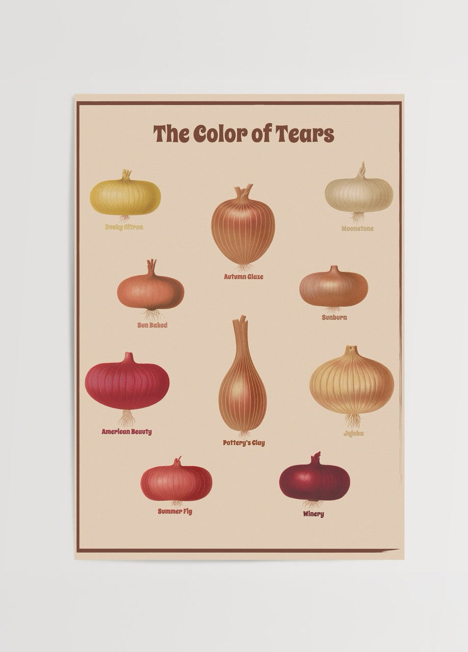 Şeyda Temel Nalçakan tasarımı, soğan illüstrasyonlarıyla hazırlanan The Color of Tears posteri