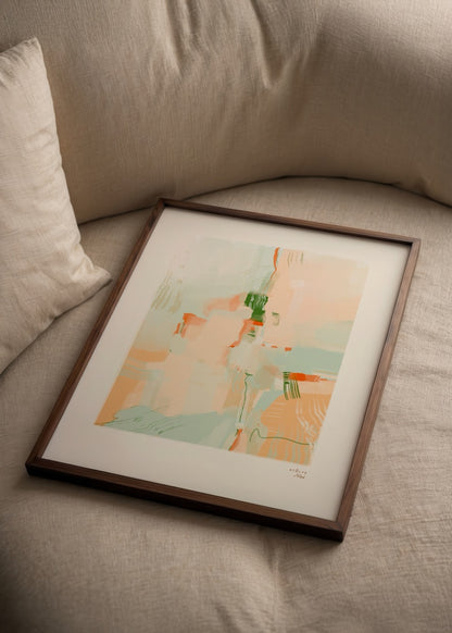 Atölye Noi imzalı The Fall posteri, soyut turuncu ve yeşil tonlarıyla sonbahar esintili modern sanat baskısı.