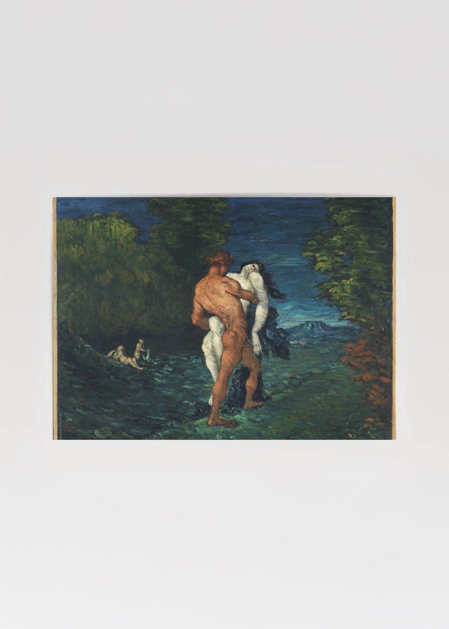 Gece mavisi tonlardaki bir bahçede yer alan figürleri betimleyen klasik figüratif sanat posteri.