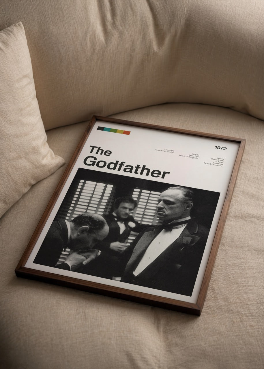 The Godfather filminden Marlon Brando sahnesi siyah beyaz poster baskı
