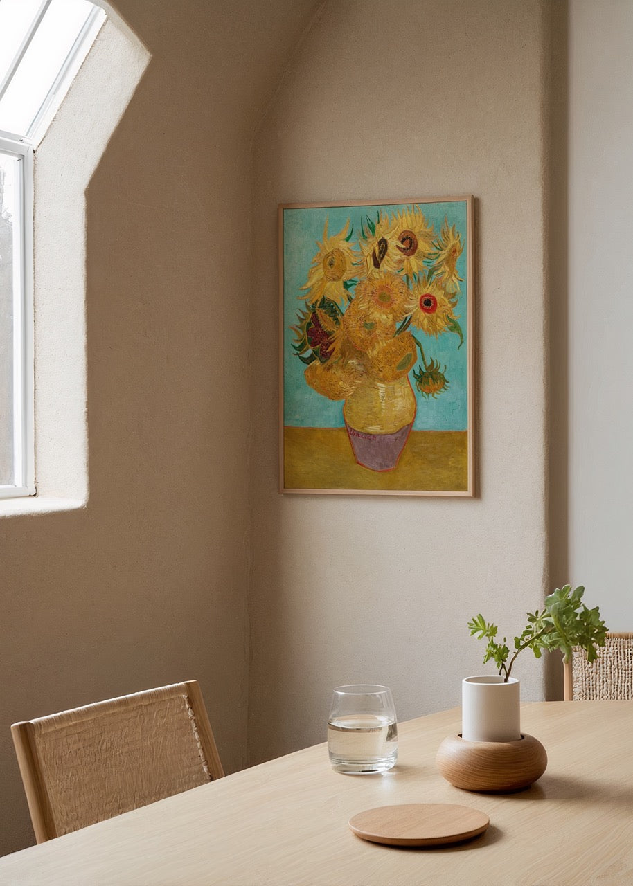 Vazoda sarı ayçiçekleri bulunan Van Gogh Sunflowers tablosu poster baskı