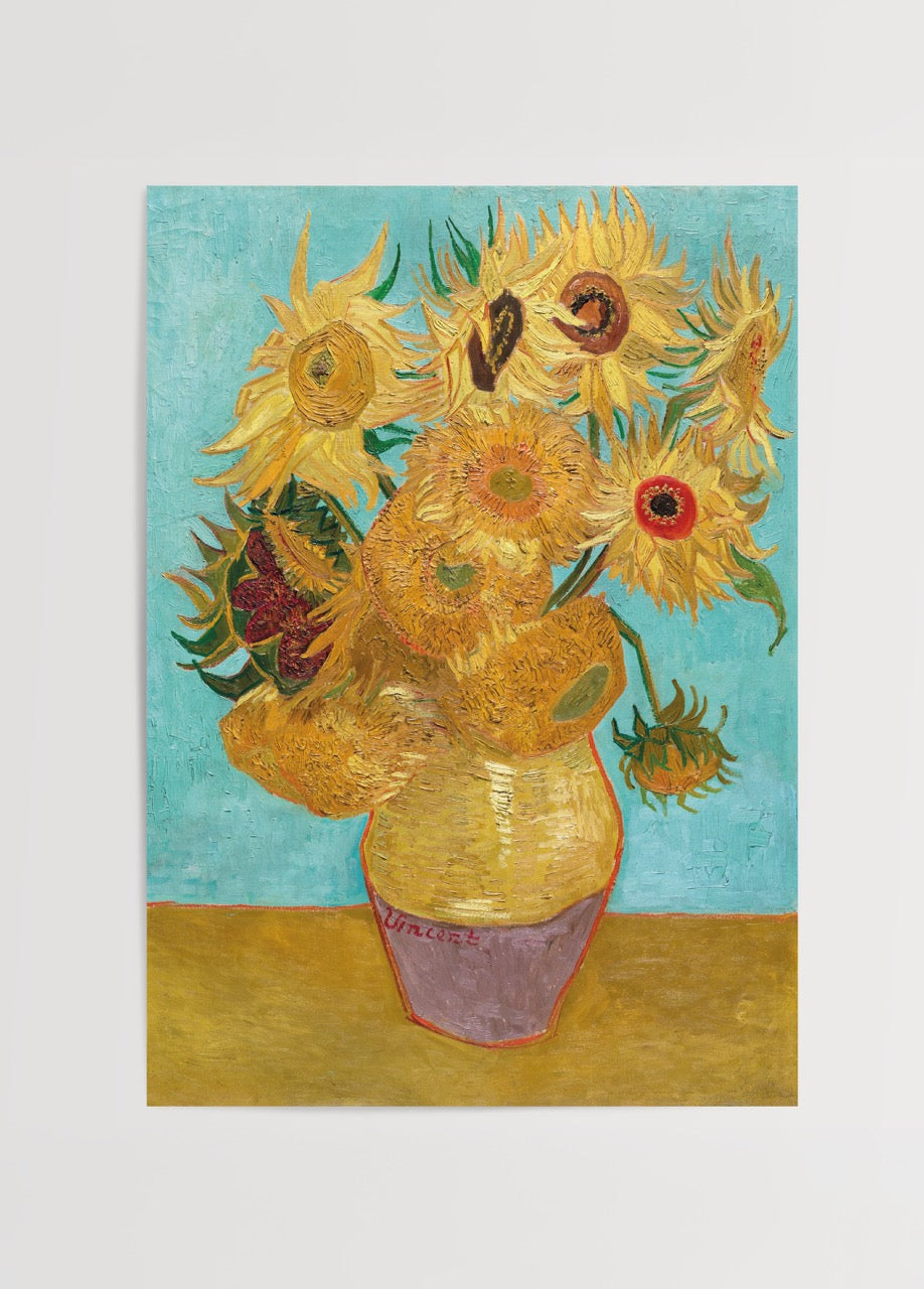 Vazoda sarı ayçiçekleri bulunan Van Gogh Sunflowers tablosu poster baskı