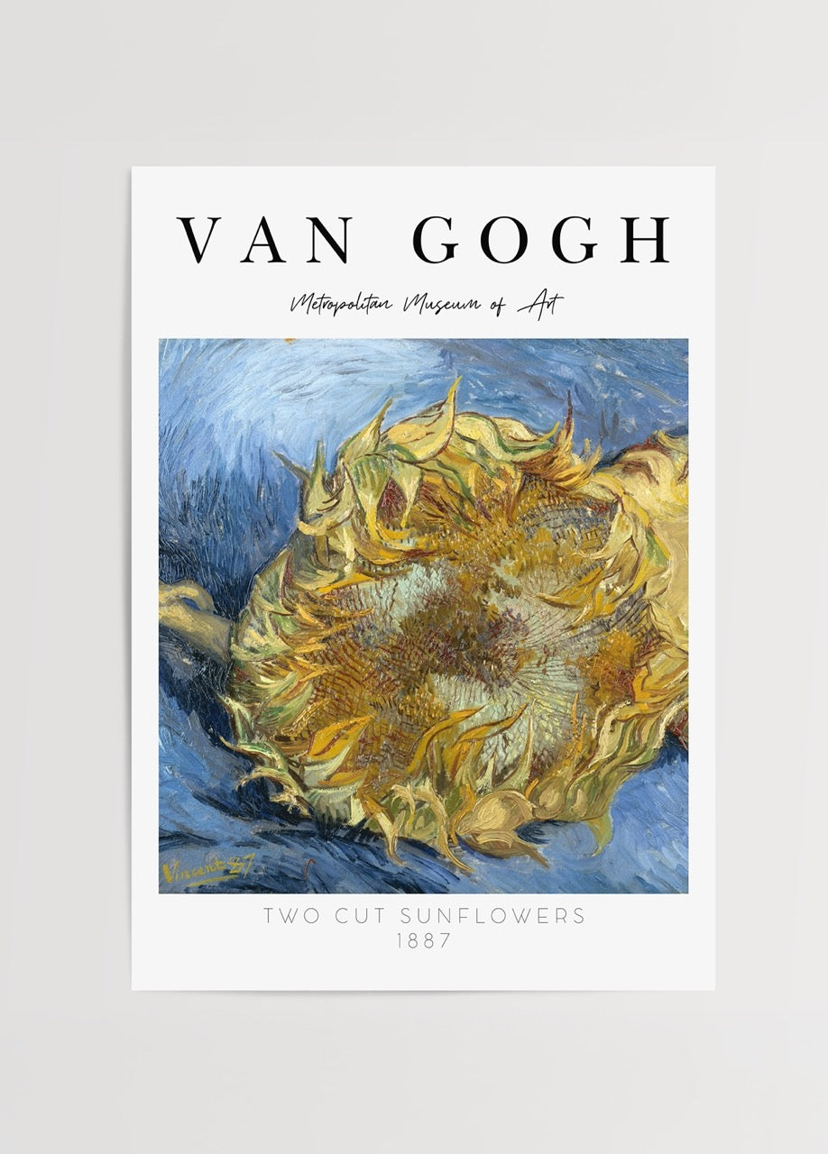 Van Gogh’un Two Cut Sunflowers eserinden esinlenen klasik ayçiçekli poster baskı