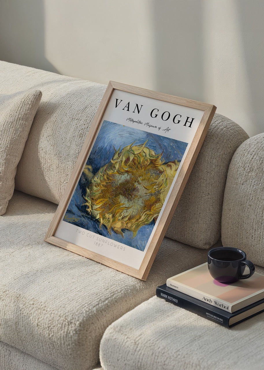 Van Gogh’un Two Cut Sunflowers eserinden esinlenen klasik ayçiçekli poster baskı