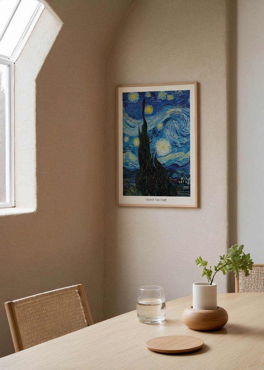 Van Gogh Yıldızlı Gece tablosu mavi tonlarda klasik sanat poster baskı