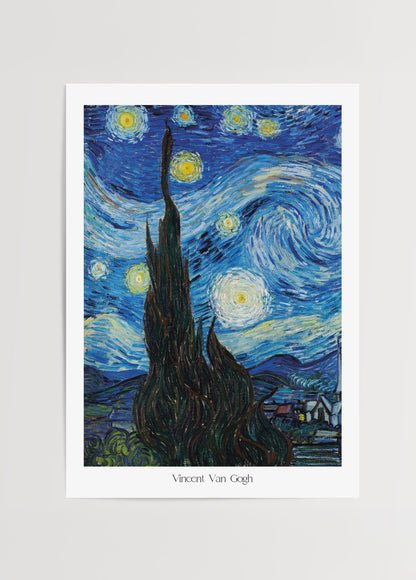 Van Gogh Yıldızlı Gece tablosu mavi tonlarda klasik sanat poster baskı