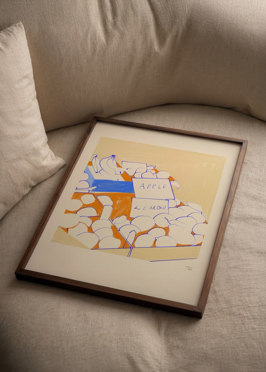 Atölye Noi imzalı Veggie posteri, meyve ve sebze tezgâhı çizimiyle renkli ve modern duvar dekoru için sanat baskısı.