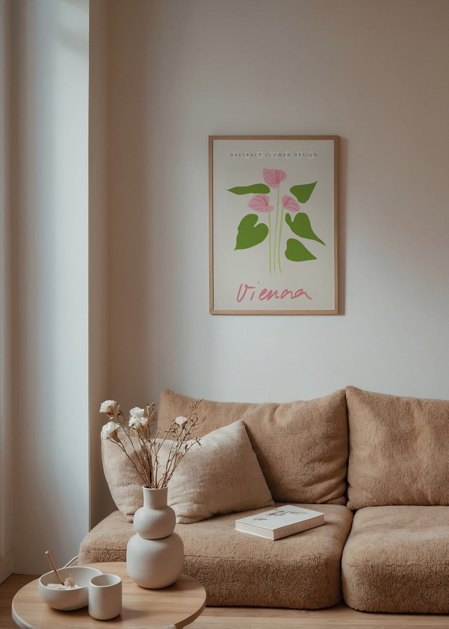 Vienna yazılı pastel tonlarda soyut çiçek illüstrasyonu poster baskı