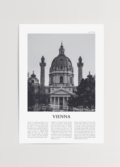 Siyah beyaz Viyana Karlskirche fotoğraf posteri, mimari temalı şehir dekorasyonu
