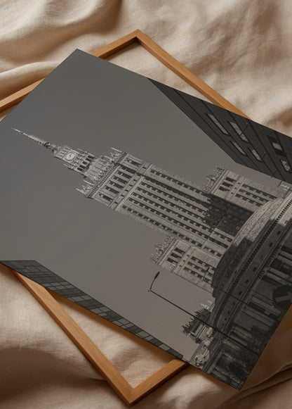 warsaw palace of culture siyah beyaz mimari fotograf poster