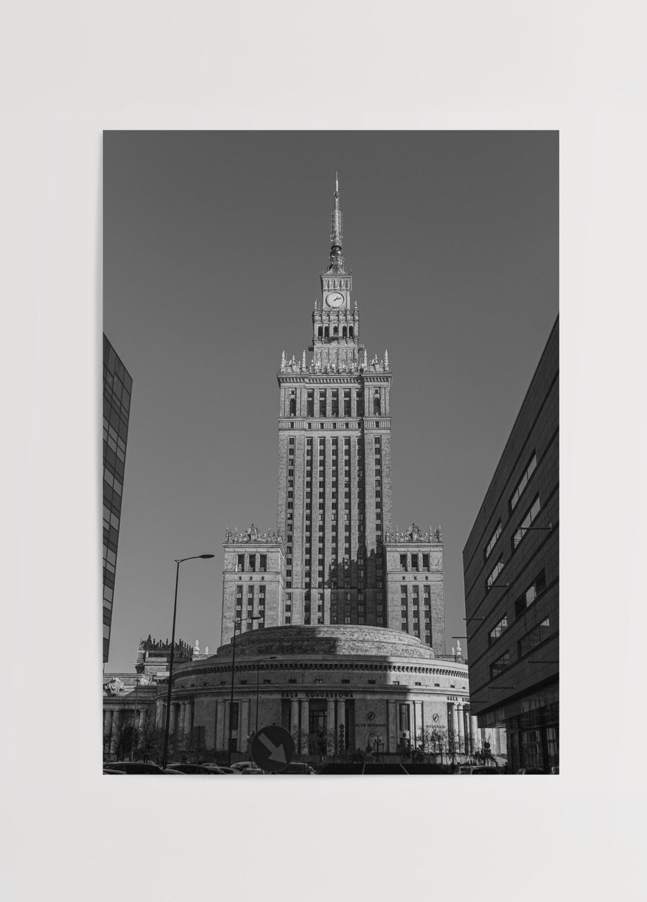 warsaw palace of culture siyah beyaz mimari fotograf poster