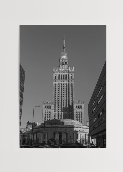 warsaw palace of culture siyah beyaz mimari fotograf poster