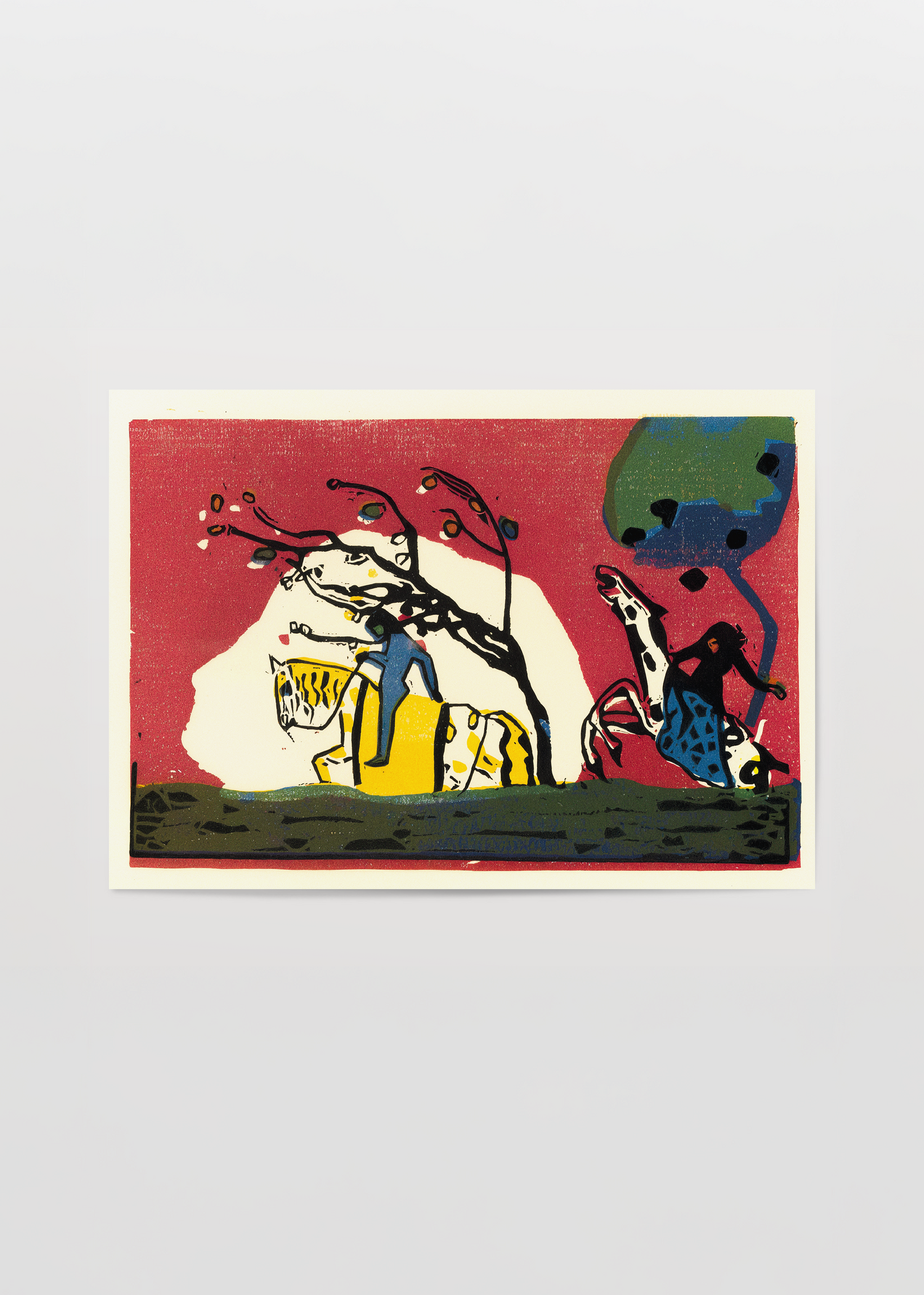 Wassily Kandinsky Two Riders kırmızı, mavi ve sarı tonlarda iki atlı binici figürlü sanat posteri