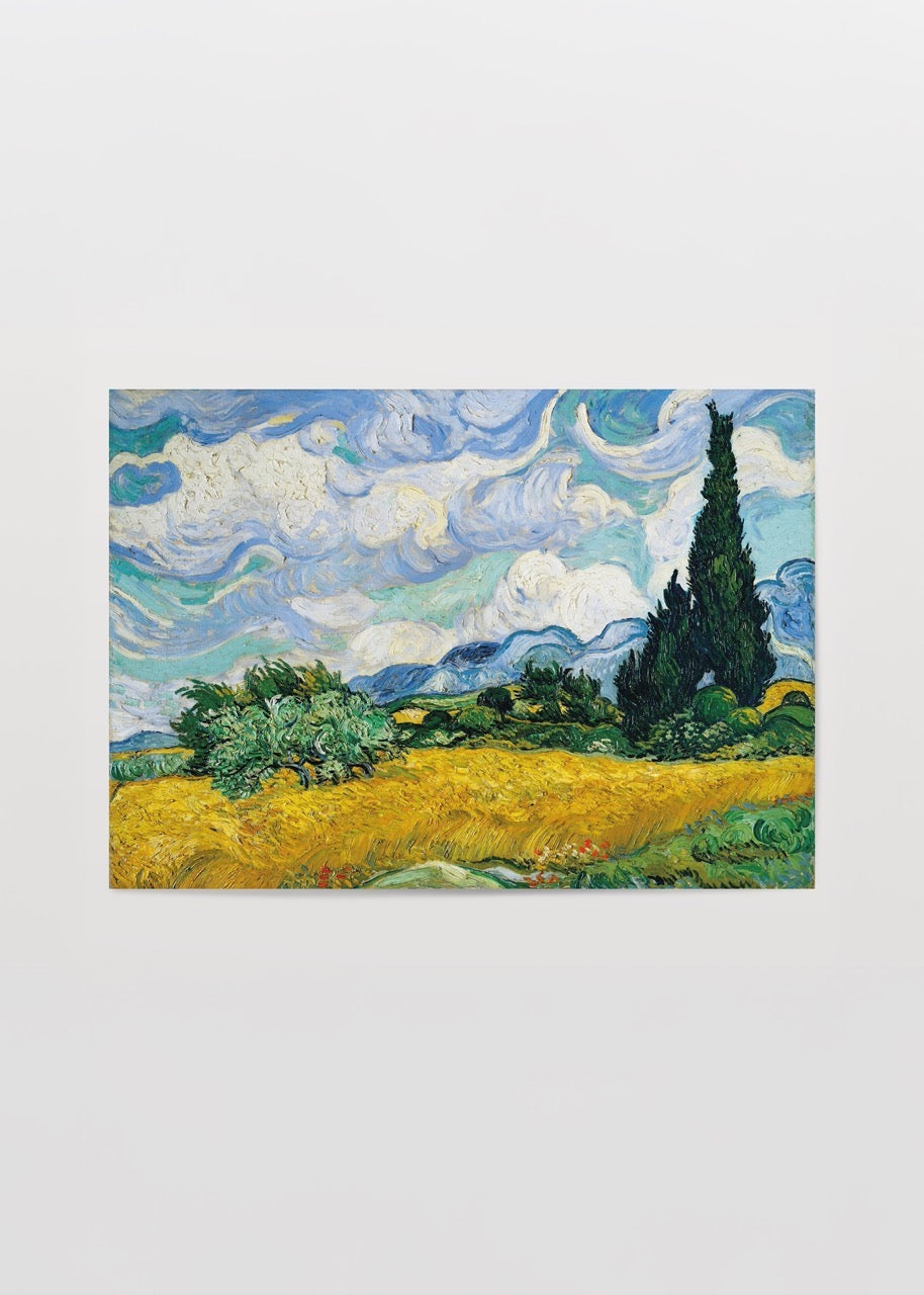 Vincent van Gogh’un buğday tarlası ve selvi ağaçlarıyla dolu doğa manzarası tablosunun poster baskısı