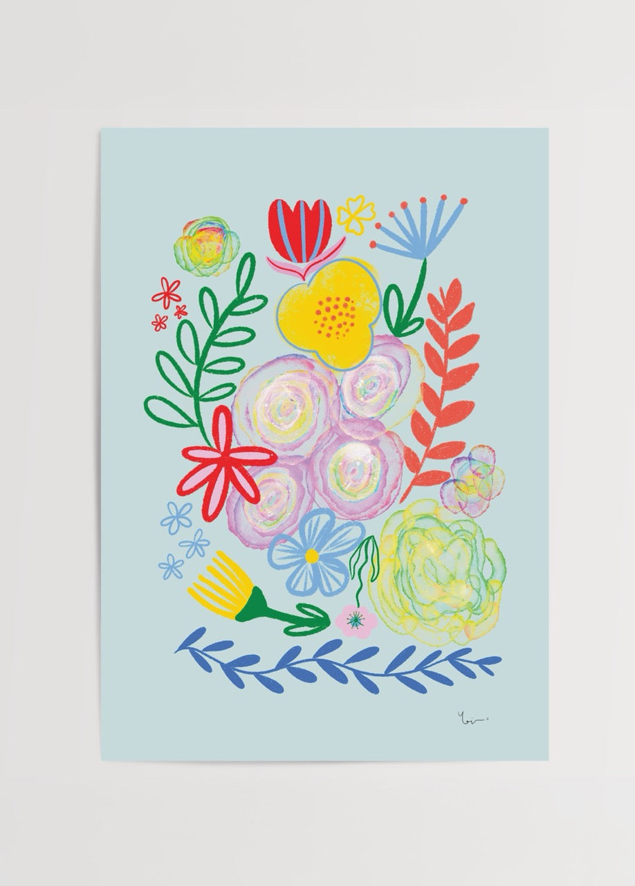 Wild Flowers poster – Yağmur Solakoğlu’nun renkli çiçek illüstrasyonu