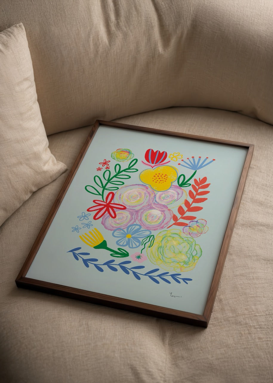 Wild Flowers poster – Yağmur Solakoğlu’nun renkli çiçek illüstrasyonu