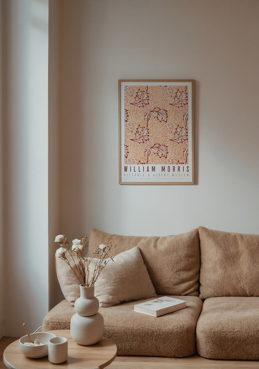 William Morris Apple Pattern posteri, tarçın rengi meyve ve yaprak desenli klasik duvar posteri