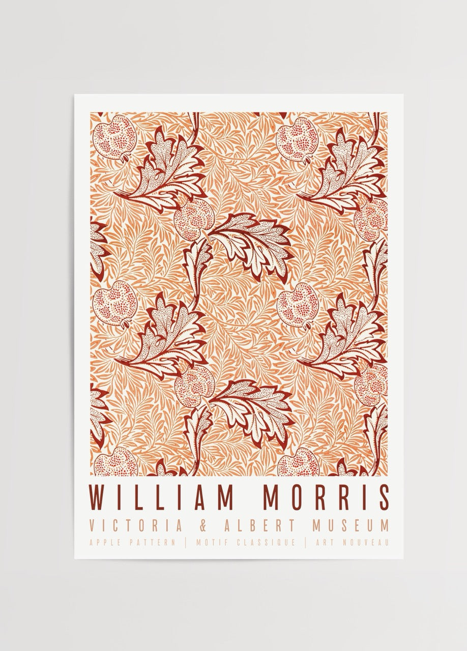 William Morris Apple Pattern posteri, tarçın rengi meyve ve yaprak desenli klasik duvar posteri