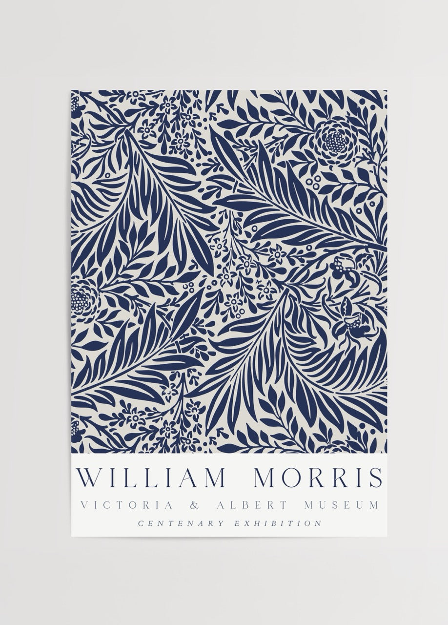 William Morris’in mavi yaprak desenli Centenary Exhibition posteri