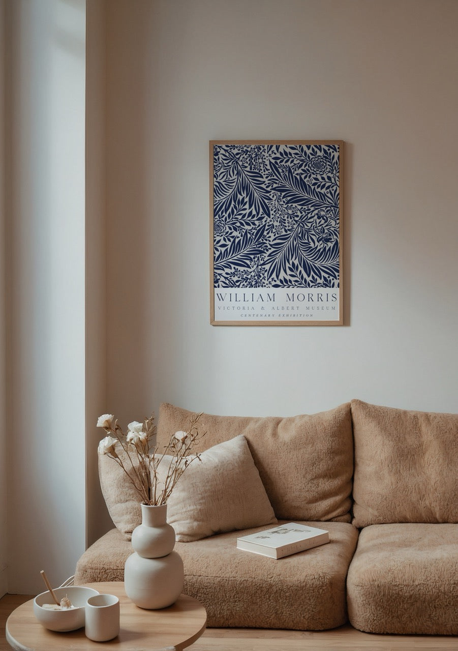 William Morris’in mavi yaprak desenli Centenary Exhibition posteri