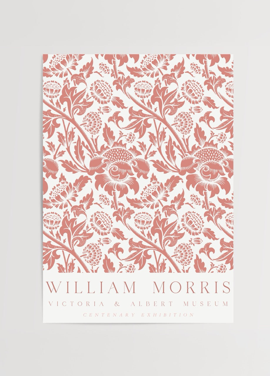 William Morris Centenary koleksiyonundan kırmızı çiçek desenli poster