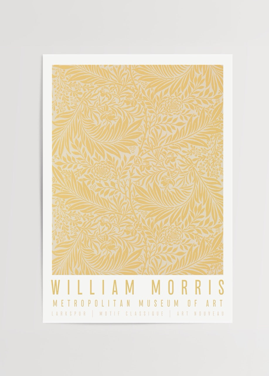 William Morris Larkspur hardal tonlarında klasik bitkisel desenli poster