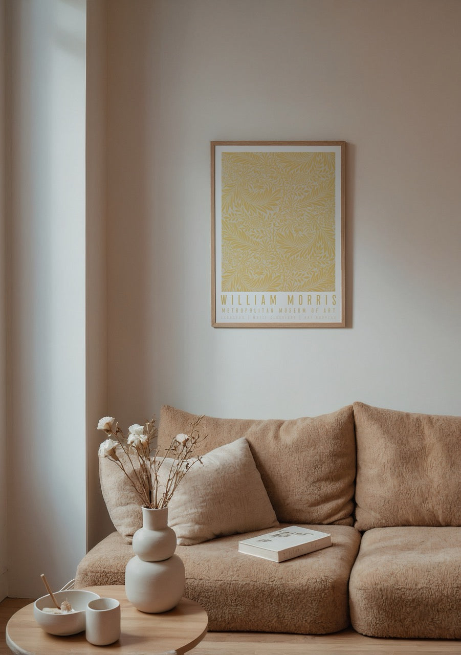 William Morris Larkspur hardal tonlarında klasik bitkisel desenli poster