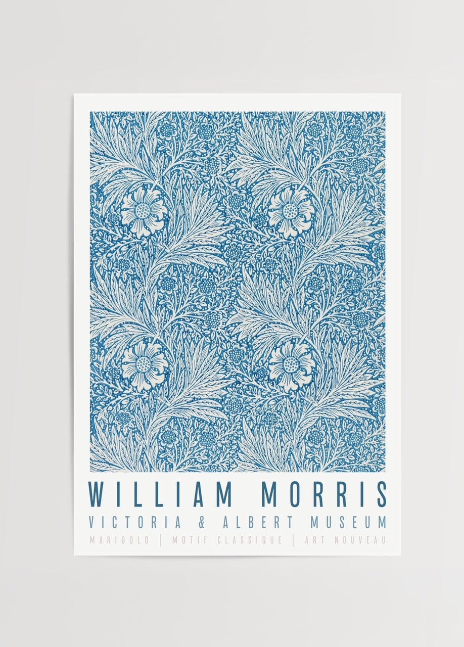 William Morris mavi Marigold desenli klasik çiçek posteri