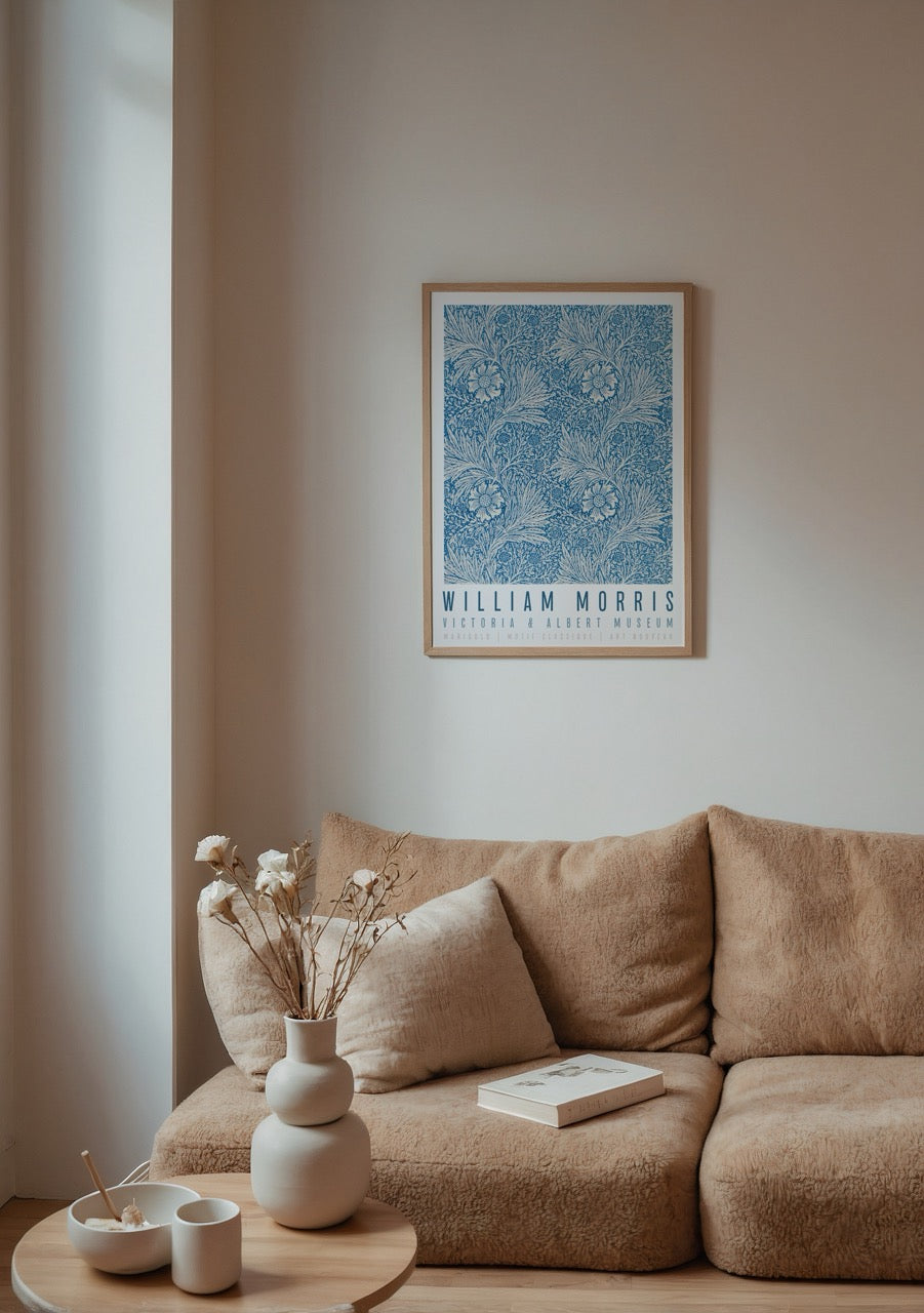 William Morris mavi Marigold desenli klasik çiçek posteri