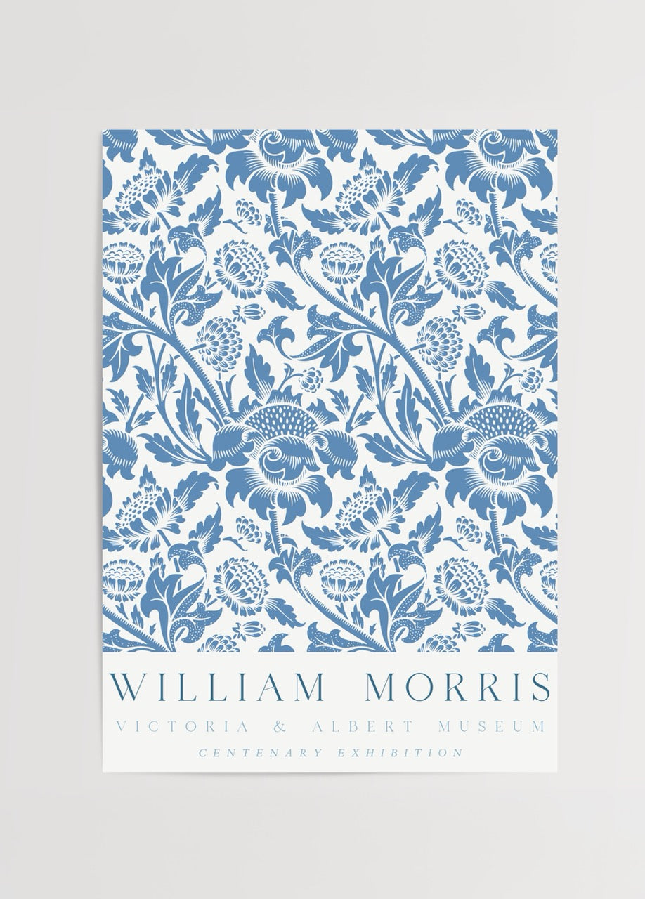 William Morris Centenary koleksiyonundan mavi çiçek desenli poster baskı