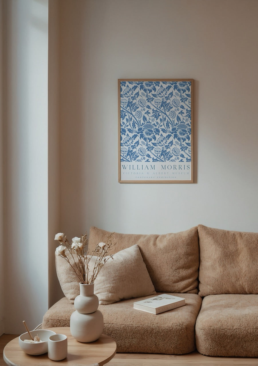 William Morris Centenary koleksiyonundan mavi çiçek desenli poster baskı