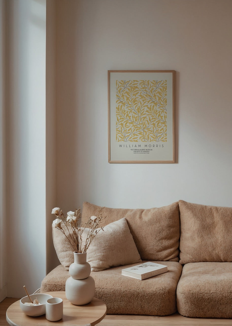 William Morris’in sarı yaprak desenli klasik tasarımından ilhamla hazırlanmış dekoratif poster baskı