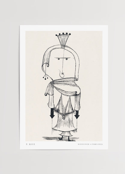 Paul Klee’nin &quot;Witch with a Comb&quot; (1922) adlı soyut illüstrasyonundan esinlenilmiş minimalist poster baskı.