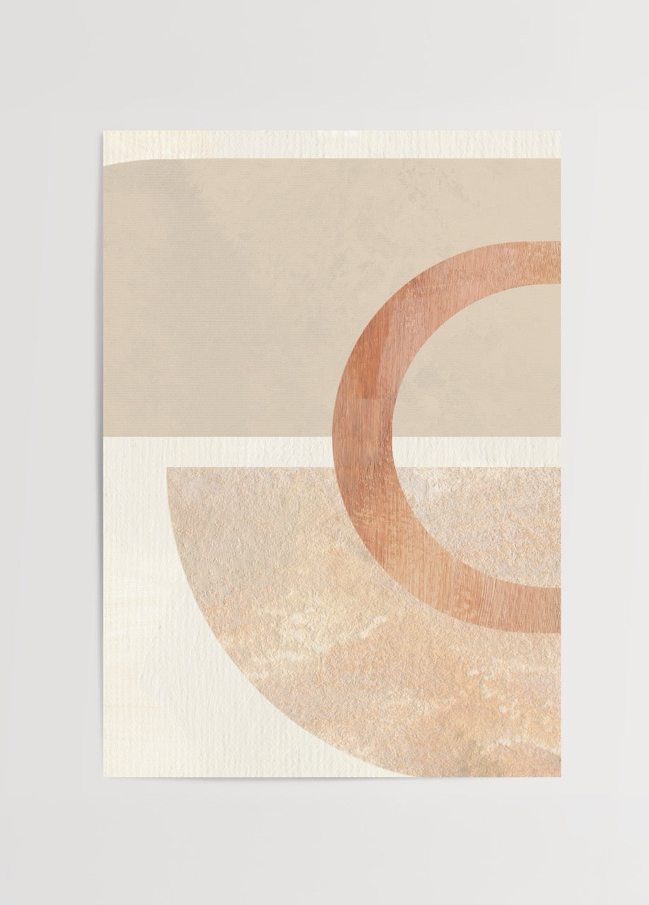 Bej ve toprak tonlarında yarım daire soyut desenli minimalist poster