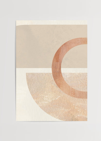 Bej ve toprak tonlarında yarım daire soyut desenli minimalist poster
