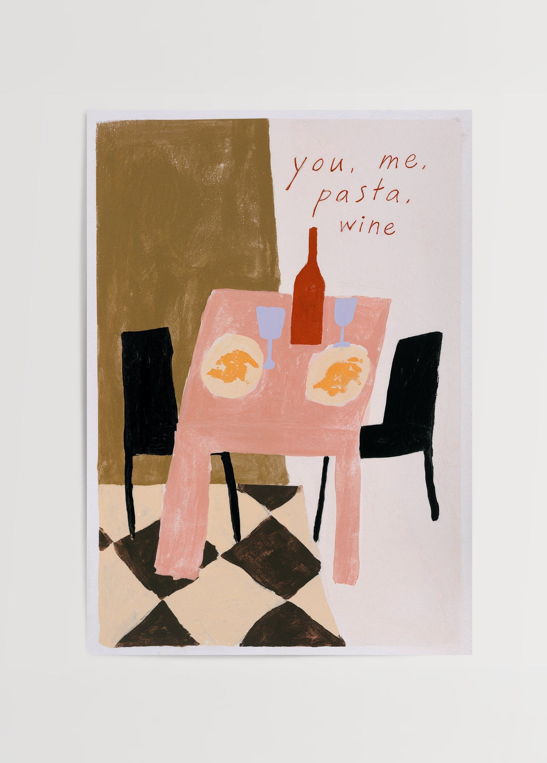 Léa Morel You, Me, Pasta, Wine Poster poster baskı mockup 1