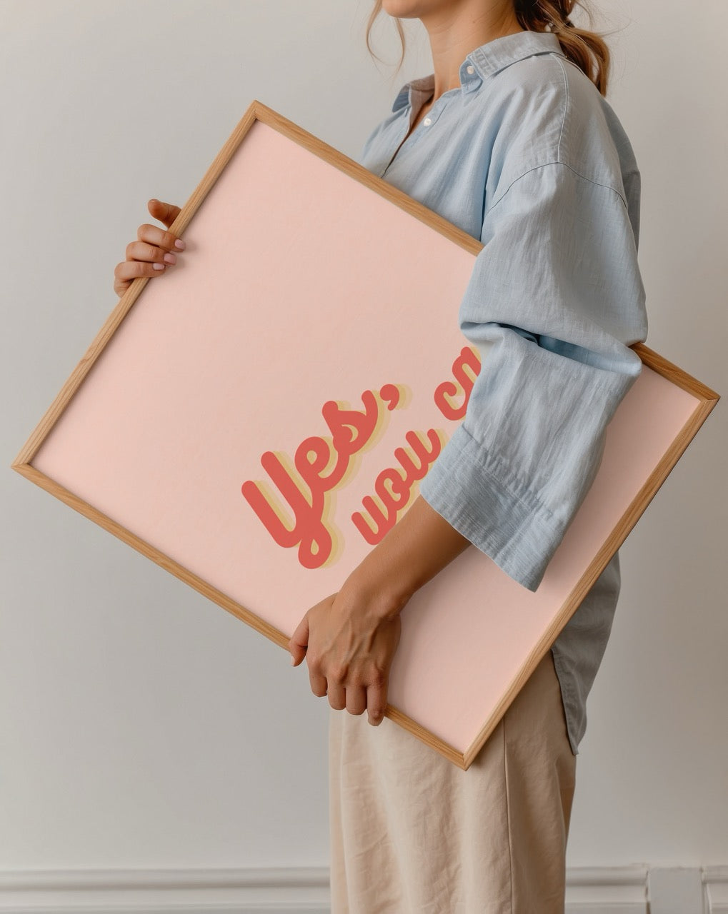 Yes You Can yazılı motivasyon tipografi posteri, pembe zemin üzerinde retro tarz