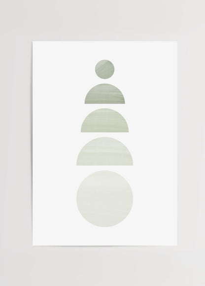 Minimalist yeşil tonlarda geometrik daire ve yarım dairelerden oluşan poster baskı