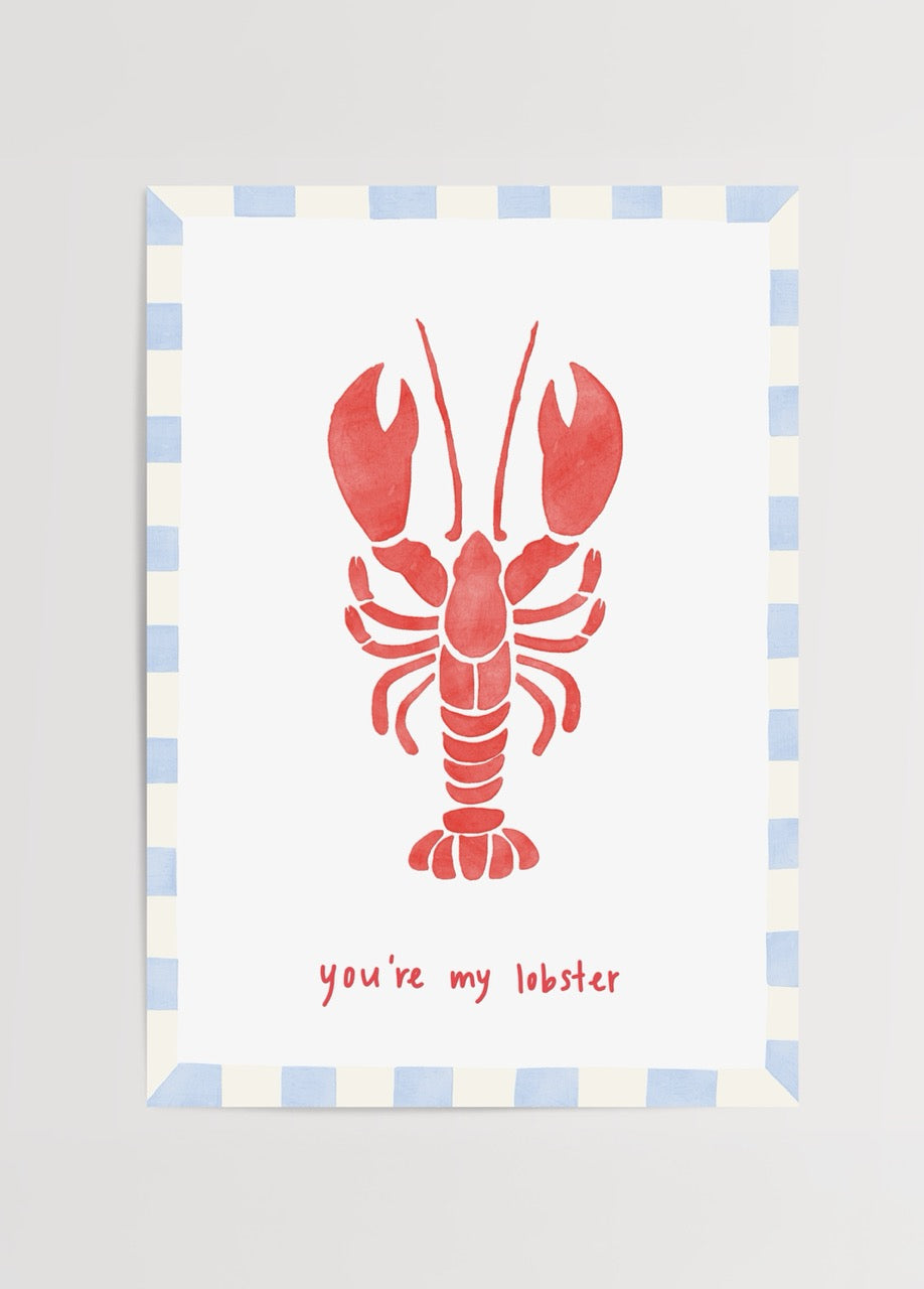 Kırmızı ıstakoz illüstrasyonu ve “You’re my lobster” yazılı Yaren Ünlü posteri