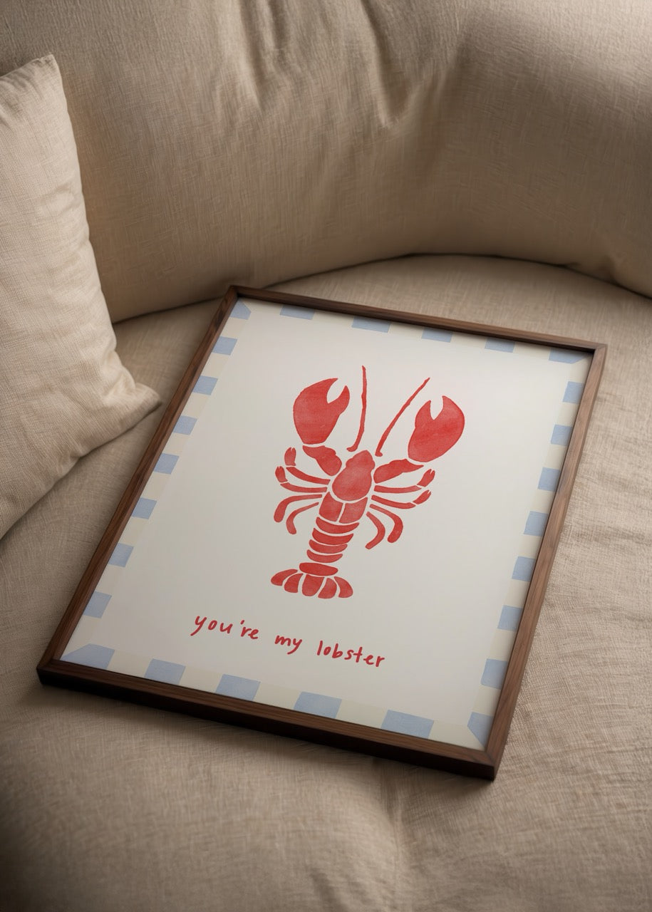Kırmızı ıstakoz illüstrasyonu ve “You’re my lobster” yazılı Yaren Ünlü posteri