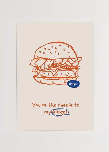 Turuncu çizimli hamburger illüstrasyonu ve “You&