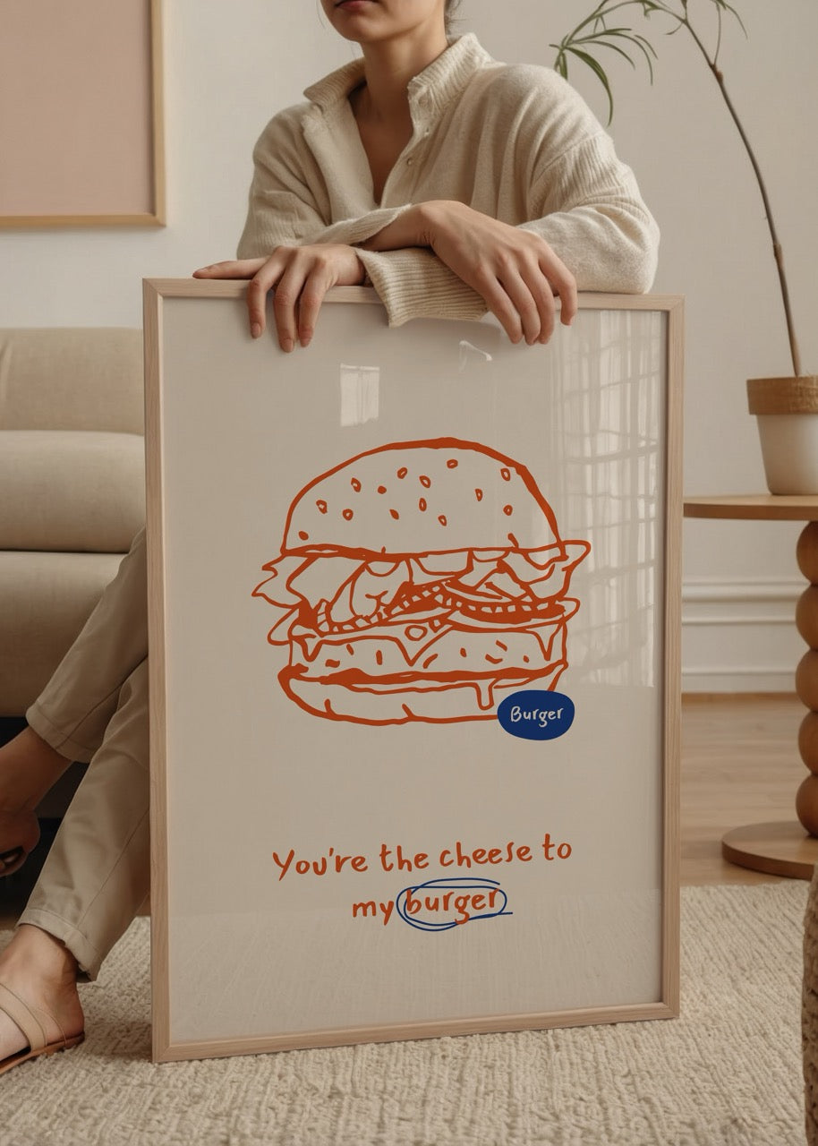 Turuncu çizimli hamburger illüstrasyonu ve “You&