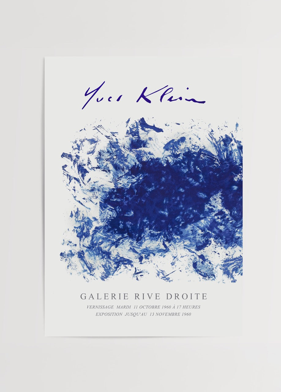 Yves Klein’in 1960 Paris Galerie Rive Droite sergisinden mavi soyut sanat posteri